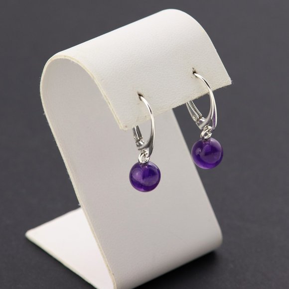 Silver (925) earrings with purple natural amethyst, diameter 8mm - Picture 8 of 12
